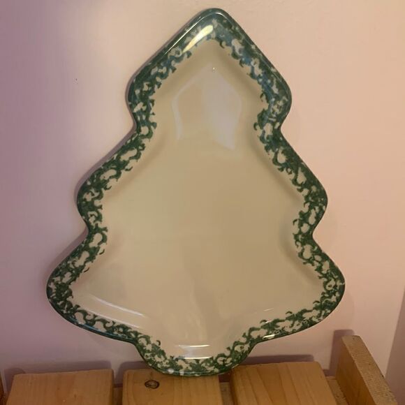 Henn Pottery Spongeware Tree Platter Plate Green - Picture 1 of 7